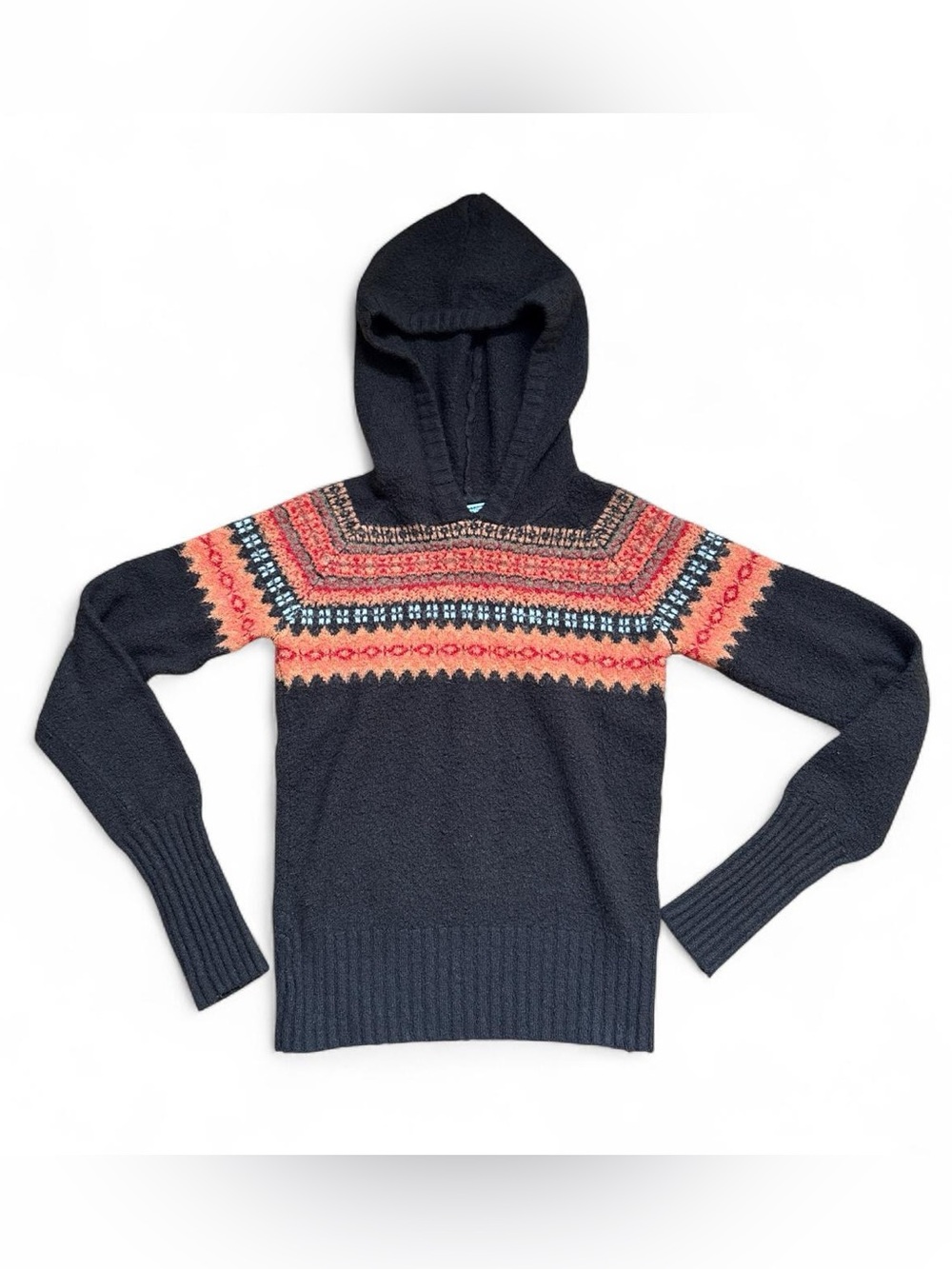 Vintage Y2K 725 Originals Fair Isle Hooded Knit Sweater Brown Orange Size S